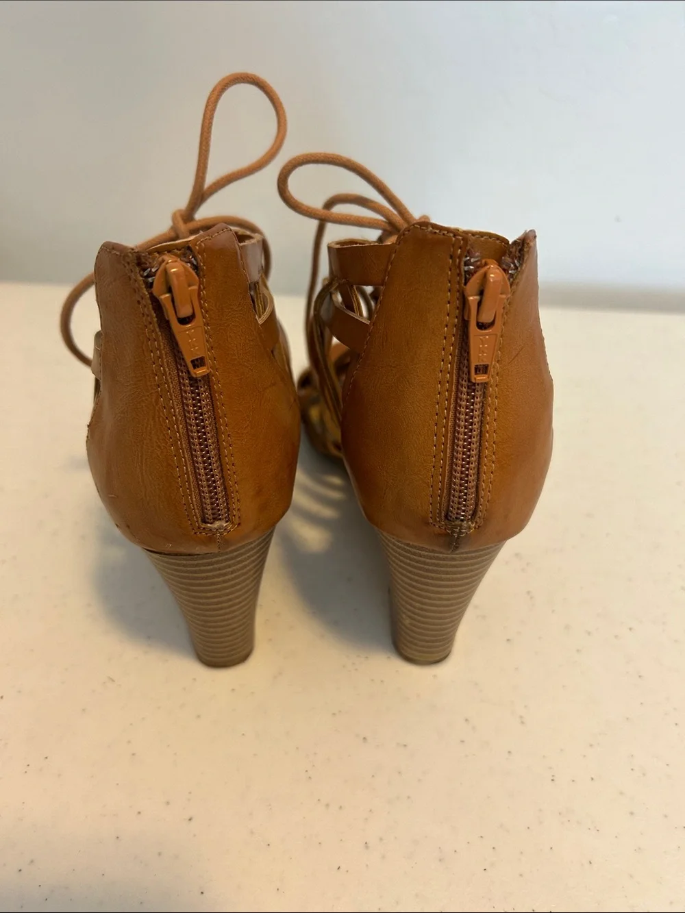 American Rag Tan Lace-Up Strappy Wedge Sandals